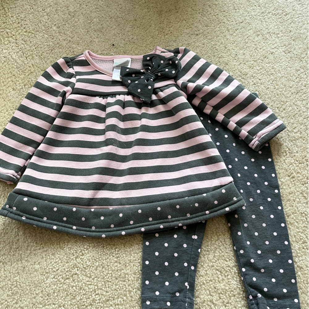 Nanette Baby Pink and Gray Striped Set